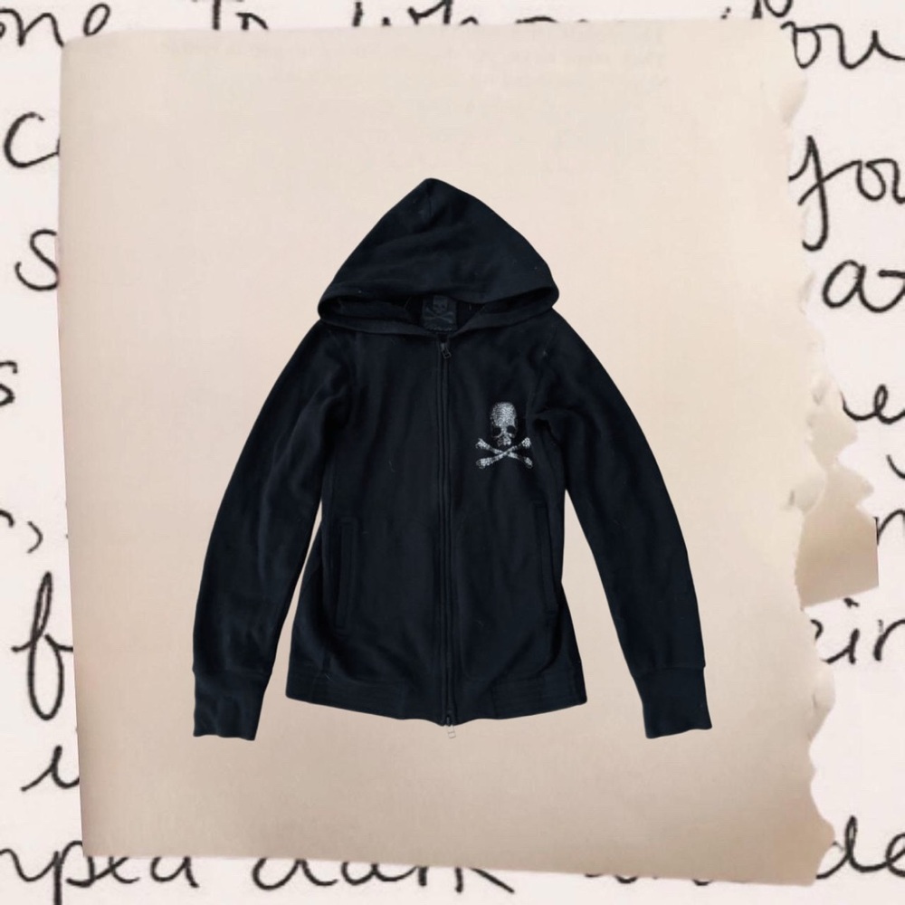 japanese brand roen hoodie with swarovski skull embroidery